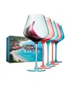 The Wine Savant Colors Of St Barths Island Wine Glasses, Set Of 5 In Blue,pink