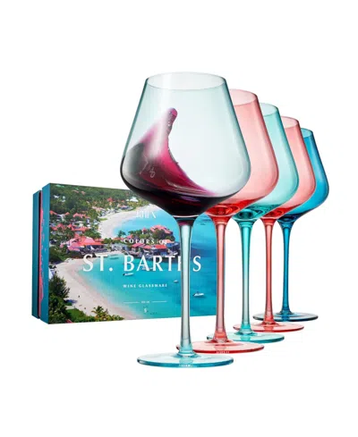 The Wine Savant Colors Of St Barths Island Wine Glasses, Set Of 5 In Blue,pink