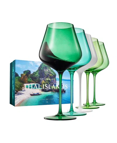 The Wine Savant Colors Of Thai Island Beaches Wine Glasses, Set Of 5 In Multicolor