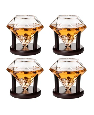 The Wine Savant Diamond Glasses Wood Stands, Set Of 4 10 oz In Clear