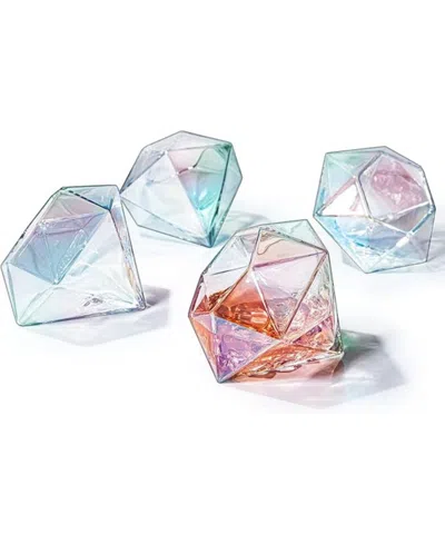 The Wine Savant Diamond Whiskey And Wine Glasses, Set Of 4 In Iridescent