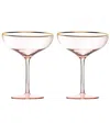 The Wine Savant Gilded Rim Coupe Glasses, Set Of 2 In Blush Pink