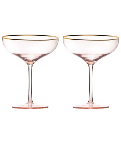 The Wine Savant Gilded Rim Coupe Glasses, Set Of 2 In Blush Pink