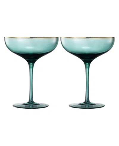 The Wine Savant Gilded Rim Coupe Glasses, Set Of 2 In Green