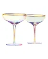 The Wine Savant Gilded Rim Coupe Glasses, Set Of 2 In Iridescent