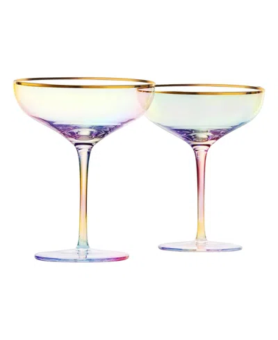 The Wine Savant Gilded Rim Coupe Glasses, Set Of 2 In Iridescent