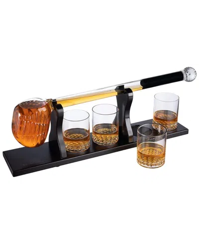 The Wine Savant Golf Club Whiskey Decanter And Liquor Glasses, Set Of 5 In Clear