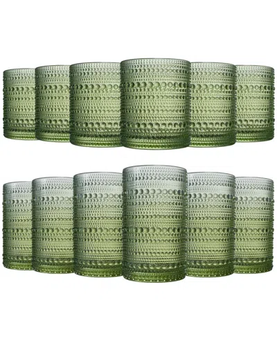 The Wine Savant Green Vintage Hobnail Colored Beaded Drinking Glasses, Set Of 12
