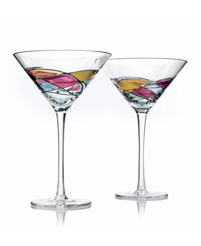 The Wine Savant Hand Painted Stained Glass Martini Glasses 8 Oz, Set Of 2 In Multicolored