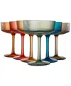 The Wine Savant Khen Shatterproof Acrylic Ribbed Classic Art Deco Coupe Glasses Set Of 6 In Multicolor