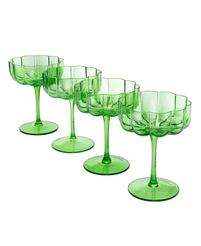 The Wine Savant Martini And Champagne Flower Vintage Glass Coupes, Set Of 4 In Green