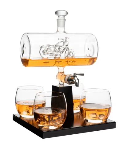 The Wine Savant Motorcycle Decanter Whiskey Wine Decanter 1100 ml Set Of 5 In Clear