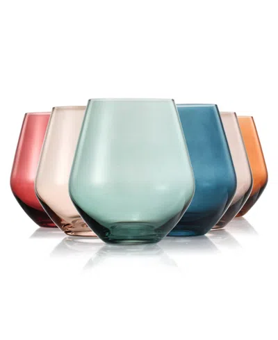 The Wine Savant Pastel Colored Stemless Crystal Wine Glasses, Set Of 6 In Multicolored