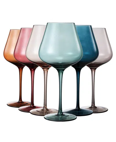 The Wine Savant Pastel Large Colored Crystal Wine Glass, Set Of 6 In Multicolored