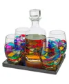 The Wine Savant Renaissance Stained Glass Wine Decanter Glasses, Set Of 5 In Multicolored