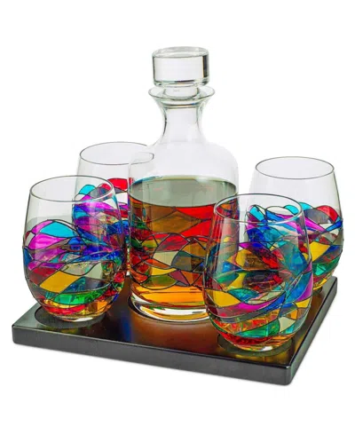 The Wine Savant Renaissance Stained Glass Wine Decanter Glasses, Set Of 5 In Multicolored