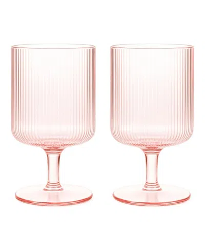 The Wine Savant Ribbed Goblet Wine Glasses, Set Of 2 In Pink