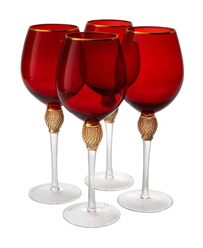 The Wine Savant Set Of 4 Diamond Stemmed Wine Glasses, 14 oz Set Of 4 In Red