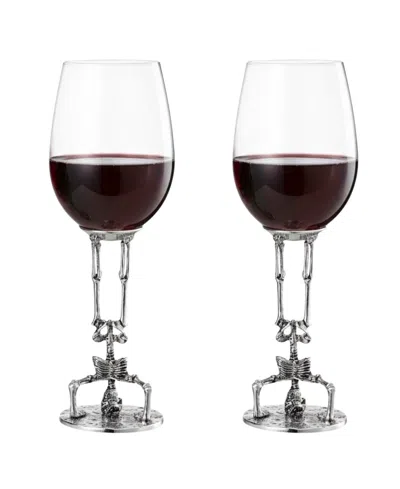 The Wine Savant Upside Down Skeleton Wine Glasses, Set Of 2 In Silver