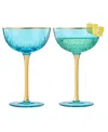 The Wine Savant Vintage Art Deco Coupe Glasses, Set Of 2 In Blue