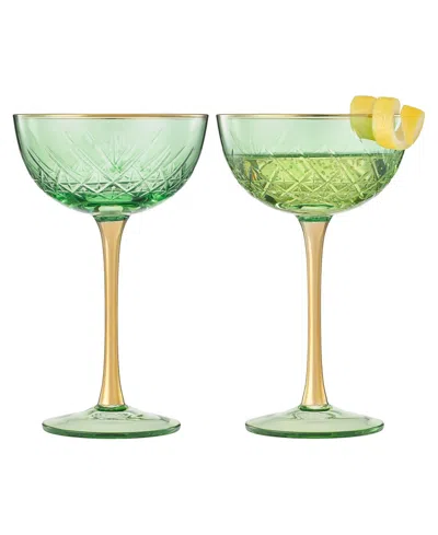 The Wine Savant Vintage Art Deco Coupe Glasses, Set Of 2 In Green