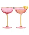 The Wine Savant Vintage Art Deco Coupe Glasses, Set Of 2 In Pink