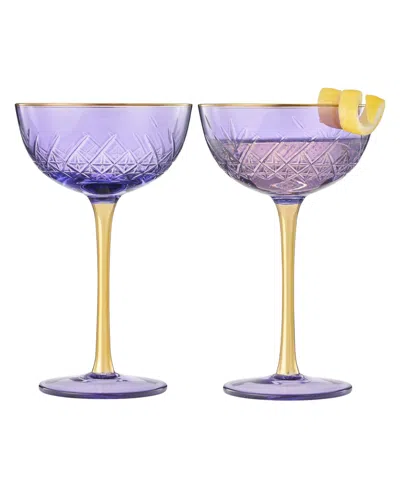 The Wine Savant Vintage Art Deco Coupe Glasses, Set Of 2 In Purple