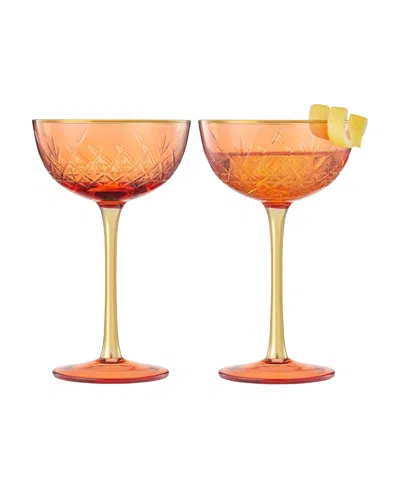 The Wine Savant Vintage Art Deco Coupe Glasses, Set Of 2 In Red