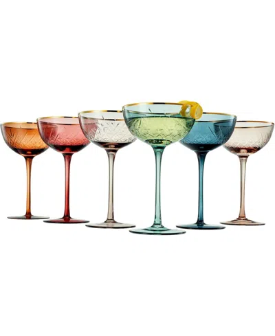 The Wine Savant Vintage Art Deco Coupe Glasses, Set Of 6 In Multi Color