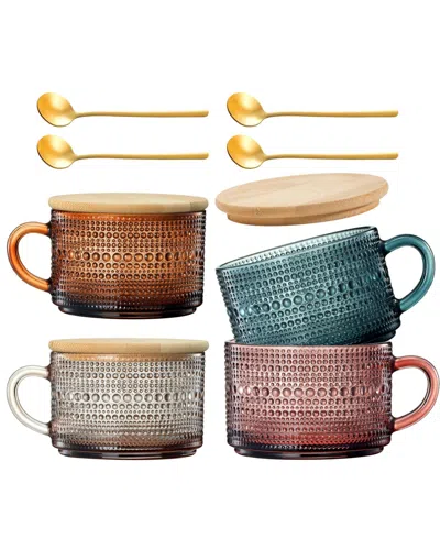 The Wine Savant Vintage Glass Coffee Mugs, Set Of 4 In Multicolor
