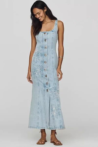 The Wolf Gang Amana Denim Midi Dress In Brown