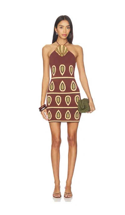 The Wolf Gang Concha Halter Mini Dress In Brown