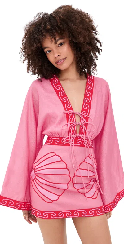 The Wolf Gang Concha Long Sleeve Mini Dress Candy Shell In Pink