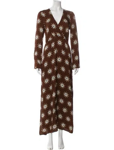 Pre-owned The Wolf Gang Floral Print Long Dress In Brown