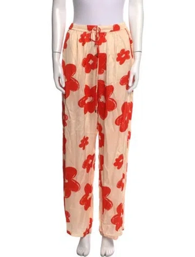 Pre-owned The Wolf Gang Floral Print Wide Leg Pants In Orange