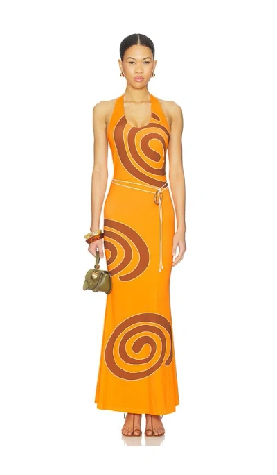 The Wolf Gang Giro Halter Dress In Yellow
