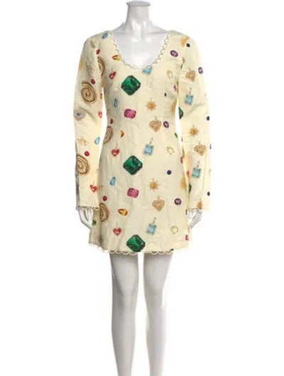 Pre-owned The Wolf Gang Graphic Print Mini Dress W/ Tags In Yellow
