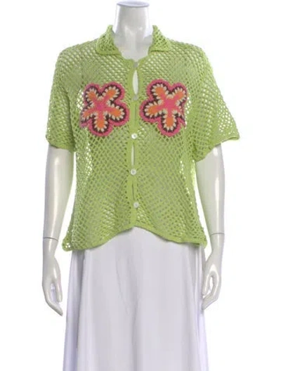 Pre-owned The Wolf Gang Graphic Print Short Sleeve Button-up Top In Green