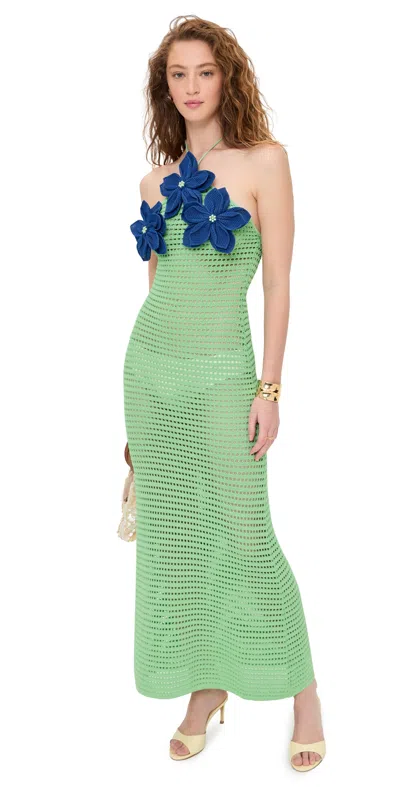 The Wolf Gang La Monada Knit Maxi Dress Aquamarine In Green
