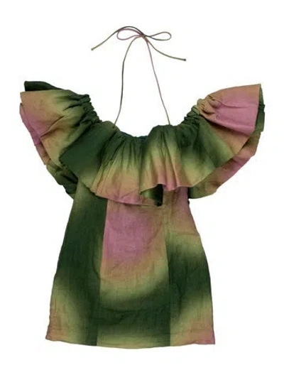 Pre-owned The Wolf Gang Linen Mini Dress In Green