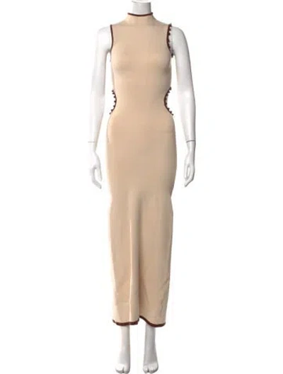 Pre-owned The Wolf Gang Mock Neck Long Dress In Neutral