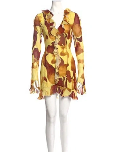 Pre-owned The Wolf Gang Printed Mini Dress In Yellow