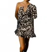 The Wolf Gang Seren Asymmetric Mini Dress In Noir Geo In Black