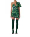 The Wolf Gang Seren Asymmetric Mini Dress In Rainforest In Green