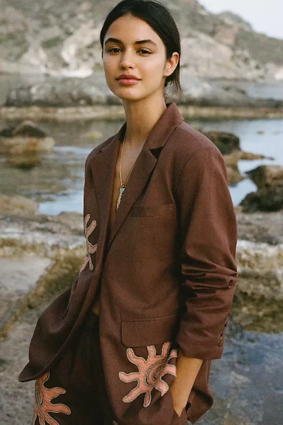 The Wolf Gang Sueño Cotton Linen Blazer Jacket In Brown