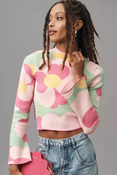 The Wolf Gang Valencia Mock-neck Open-back Sweater In Pink