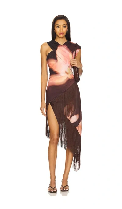 The Wolf Gang Veda Midi Dress In Brown