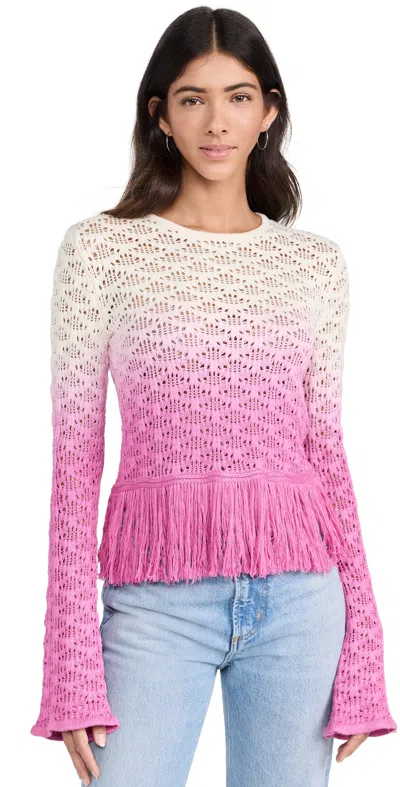 The Wolf Gang Zinna Fringed Knit Top Magenta Ombre