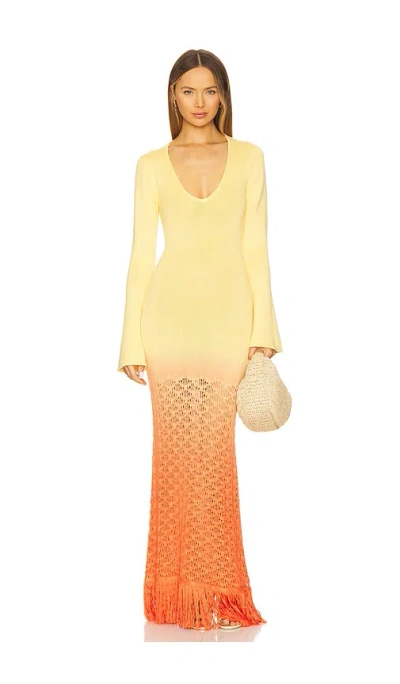 The Wolf Gang Zinna Sleeved Maxi Dress In Coral Sunset