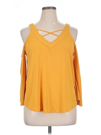 Pre-owned The Workshop 3/4 Sleeve Top Yellow Cold Shoulder Neckline Tops